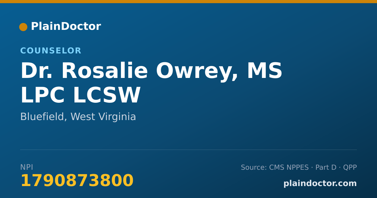 Shareable card for Rosalie Owrey, MS LPC LCSW - Counselor, Bluefield, WV