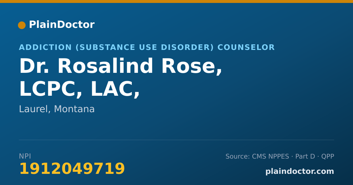 Shareable card for Rosalind Rose, LCPC, LAC, - Addiction (Substance Use Disorder) Counselor, Laurel, MT