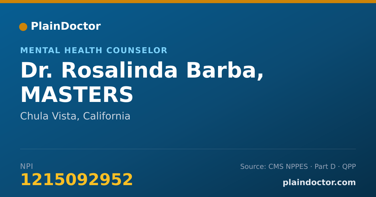 Shareable card for Rosalinda Barba, MASTERS - Mental Health Counselor, Chula Vista, CA