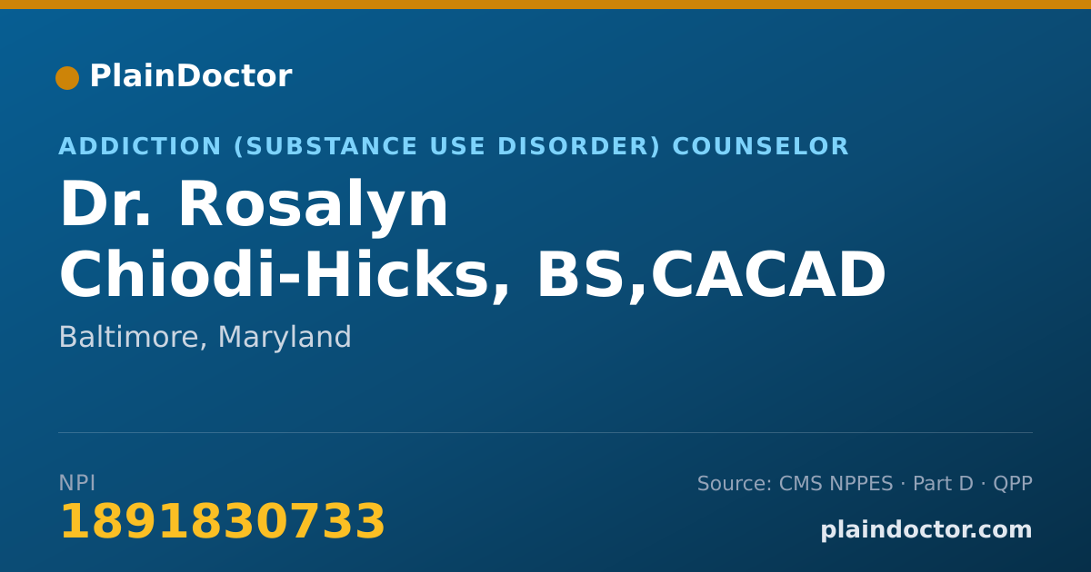 Shareable card for Rosalyn Chiodi-Hicks, BS,CACAD - Addiction (Substance Use Disorder) Counselor, Baltimore, MD
