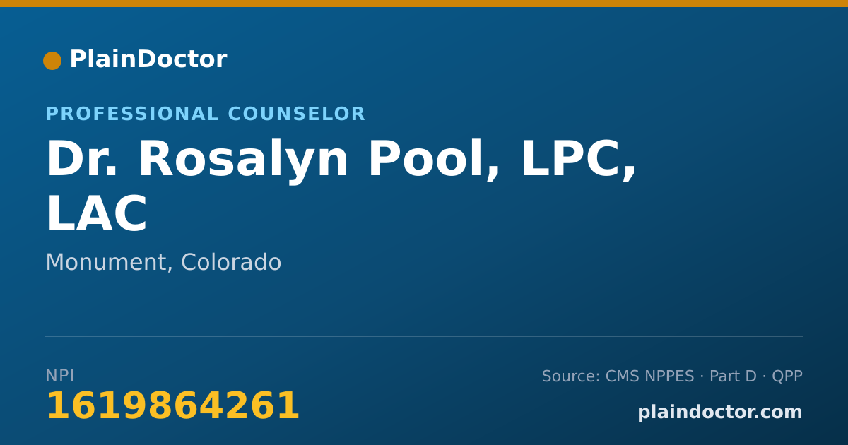 Shareable card for Rosalyn Pool, LPC, LAC - Professional Counselor, Monument, CO