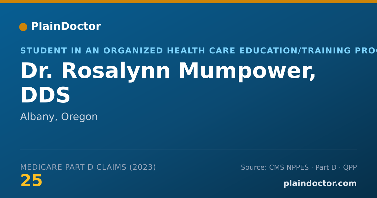 Shareable card for Rosalynn Mumpower, DDS - Student in an Organized Health Care Education/Training Program, Albany, OR