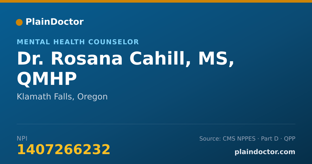 Shareable card for Rosana Cahill, MS, QMHP - Mental Health Counselor, Klamath Falls, OR