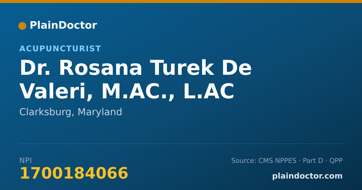 Shareable card for Rosana Turek De Valeri, M.AC., L.AC - Acupuncturist, Clarksburg, MD