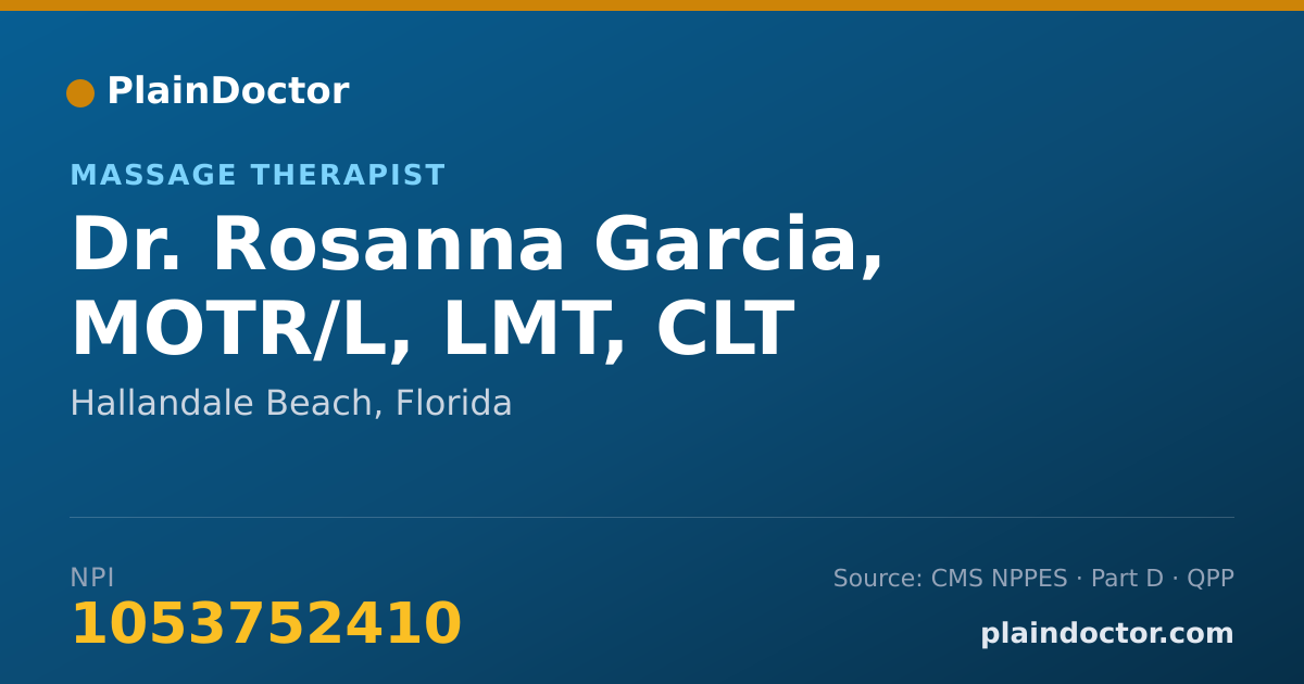 Shareable card for Rosanna Garcia, MOTR/L, LMT, CLT - Massage Therapist, Hallandale Beach, FL