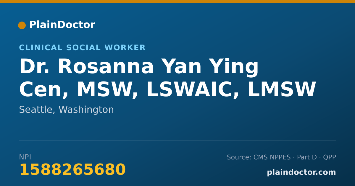 Shareable card for Rosanna Yan Ying Cen, MSW, LSWAIC, LMSW - Clinical Social Worker, Seattle, WA