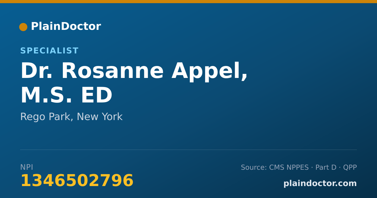 Shareable card for Rosanne Appel, M.S. ED - Specialist, Rego Park, NY
