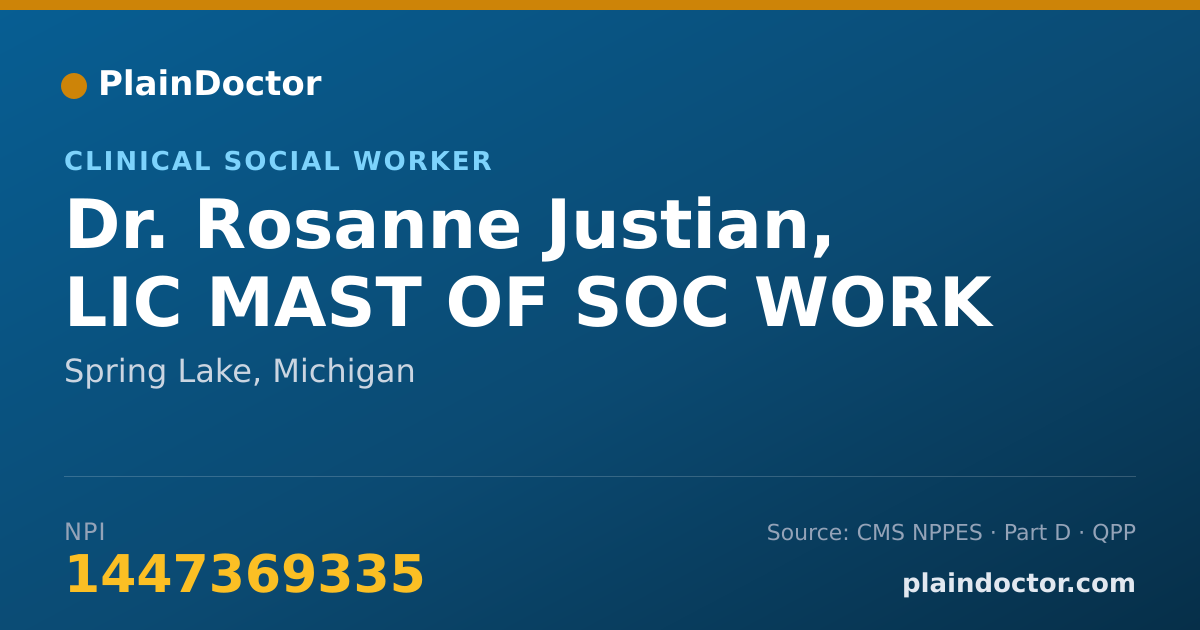 Shareable card for Rosanne Justian, LIC MAST OF SOC WORK - Clinical Social Worker, Spring Lake, MI
