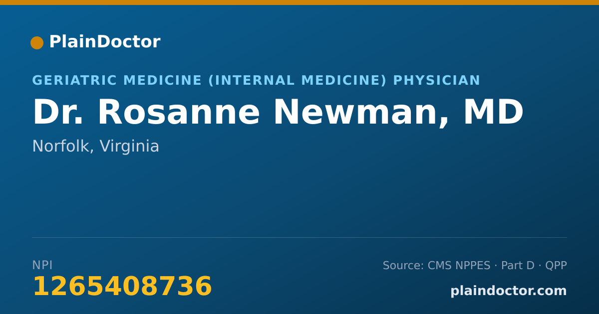 Shareable card for Rosanne Newman, MD - Geriatric Medicine (Internal Medicine) Physician, Norfolk, VA