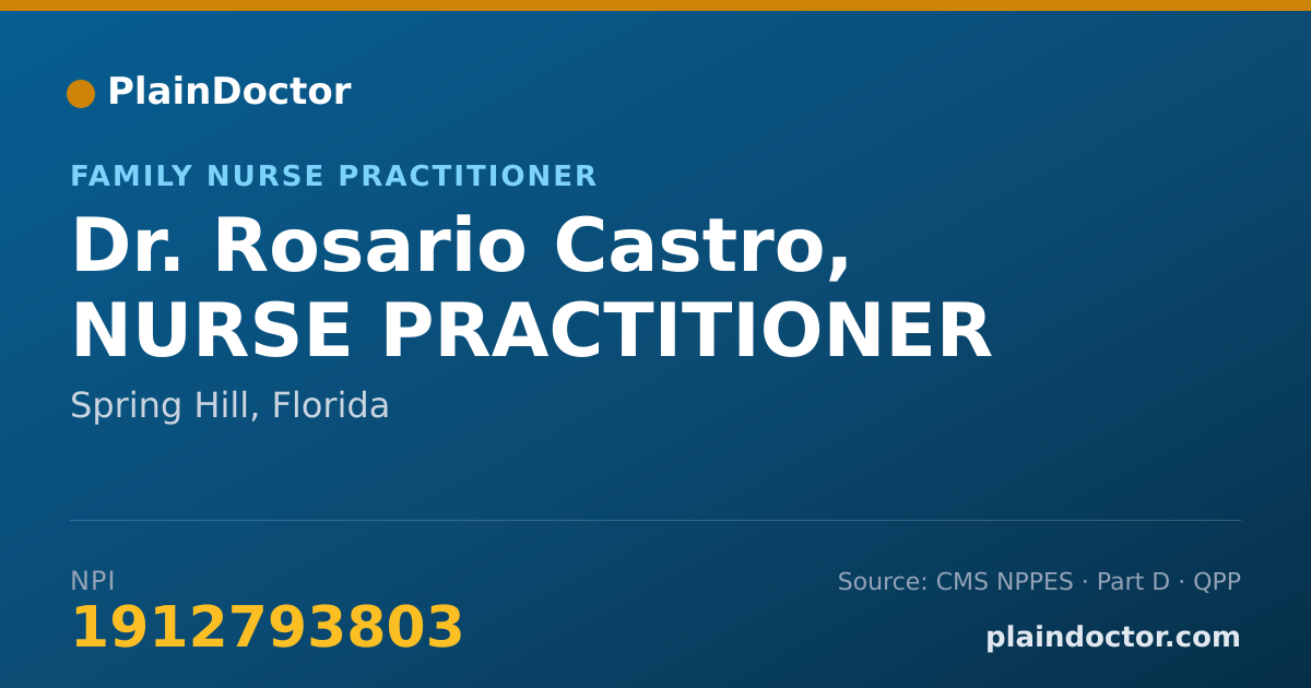 Shareable card for Rosario Castro, NURSE PRACTITIONER - Family Nurse Practitioner, Spring Hill, FL