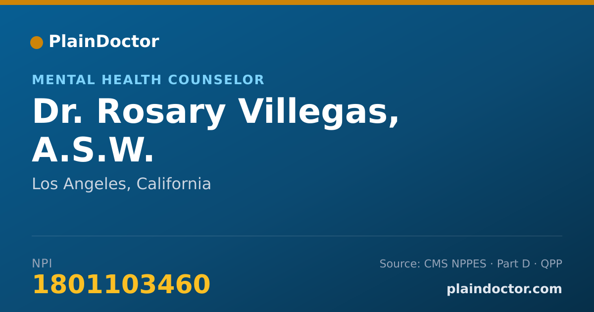 Shareable card for Rosary Villegas, A.S.W. - Mental Health Counselor, Los Angeles, CA