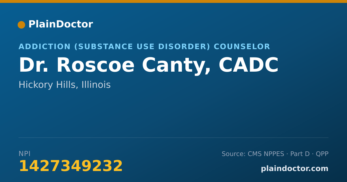 Shareable card for Roscoe Canty, CADC - Addiction (Substance Use Disorder) Counselor, Hickory Hills, IL