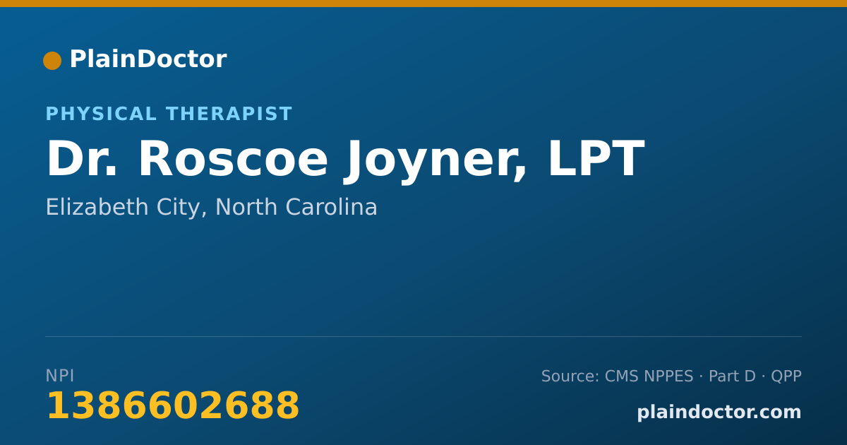 Shareable card for Roscoe Joyner, LPT - Physical Therapist, Elizabeth City, NC
