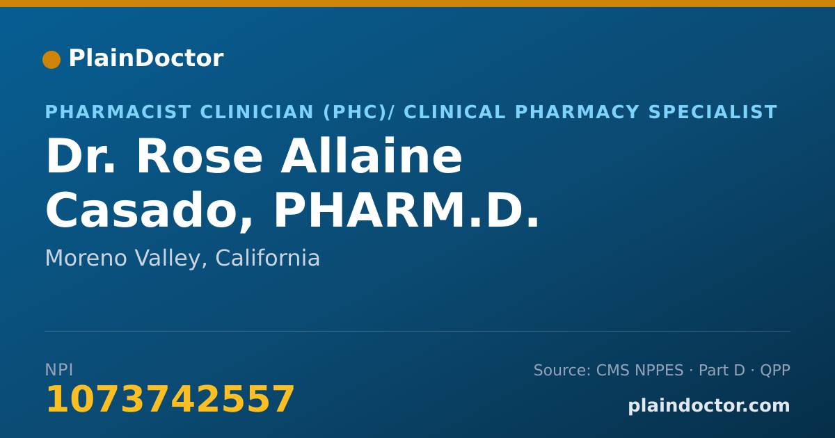 Shareable card for Rose Allaine Casado, PHARM.D. - Pharmacist Clinician (PhC)/ Clinical Pharmacy Specialist, Moreno Valley, CA