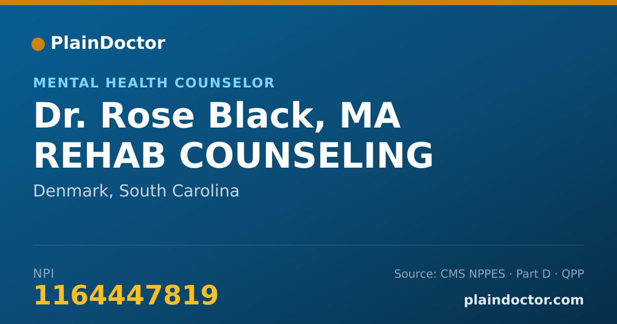 Shareable card for Rose Black, MA REHAB COUNSELING - Mental Health Counselor, Denmark, SC