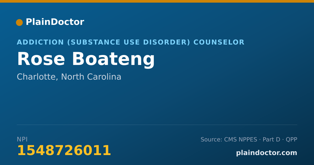 Shareable card for Rose Boateng - Addiction (Substance Use Disorder) Counselor, Charlotte, NC