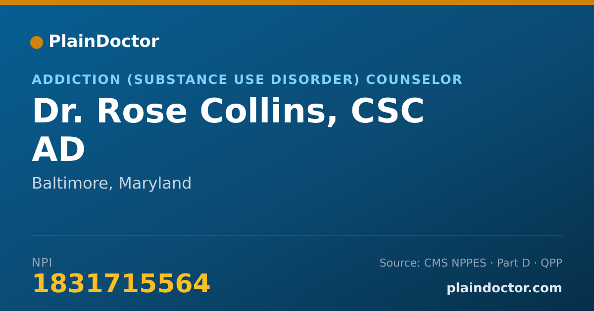 Shareable card for Rose Collins, CSC AD - Addiction (Substance Use Disorder) Counselor, Baltimore, MD