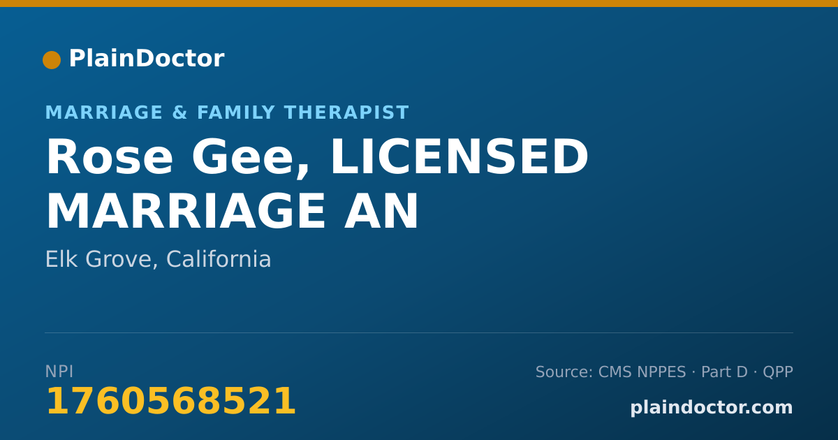 Shareable card for Rose Gee, LICENSED MARRIAGE AN - Marriage & Family Therapist, Elk Grove, CA