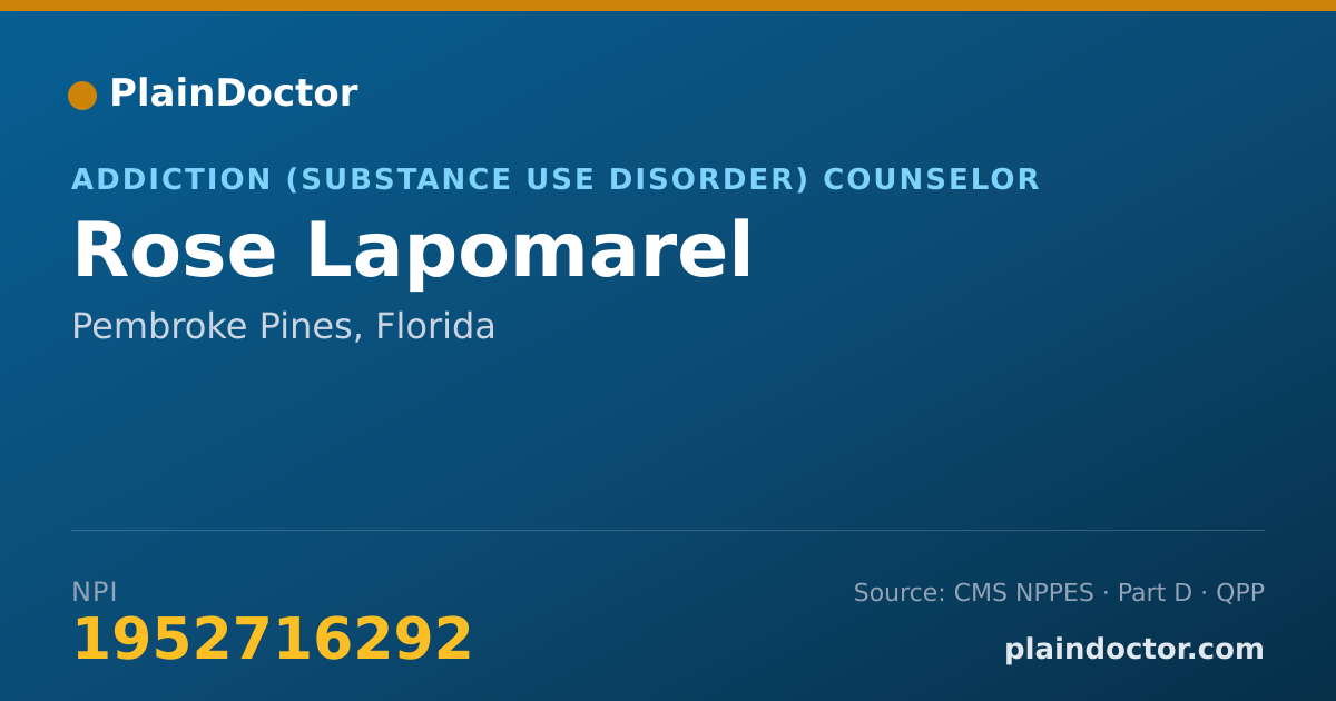 Shareable card for Rose Lapomarel - Addiction (Substance Use Disorder) Counselor, Pembroke Pines, FL