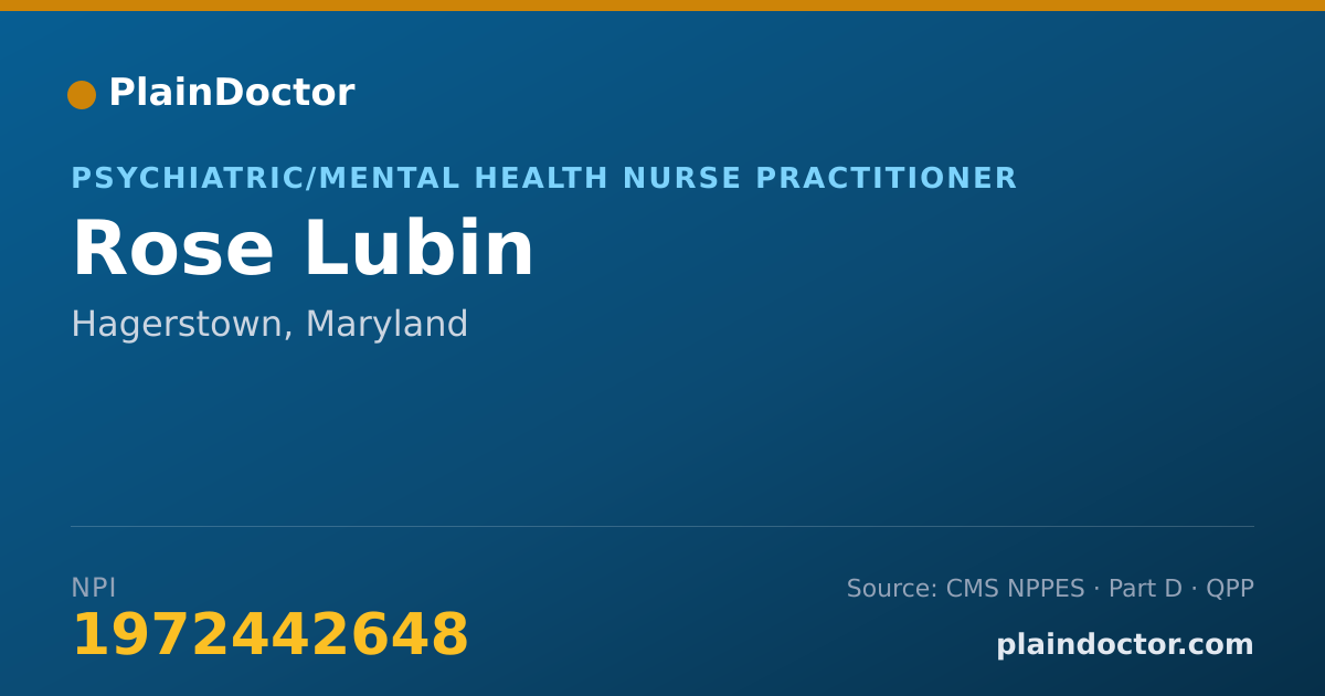 Shareable card for Rose Lubin - Psychiatric/Mental Health Nurse Practitioner, Hagerstown, MD