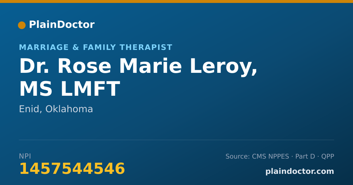 Shareable card for Rose Marie Leroy, MS LMFT - Marriage & Family Therapist, Enid, OK