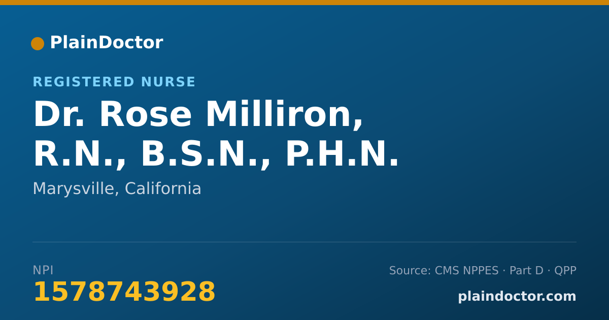Shareable card for Rose Milliron, R.N., B.S.N., P.H.N. - Registered Nurse, Marysville, CA
