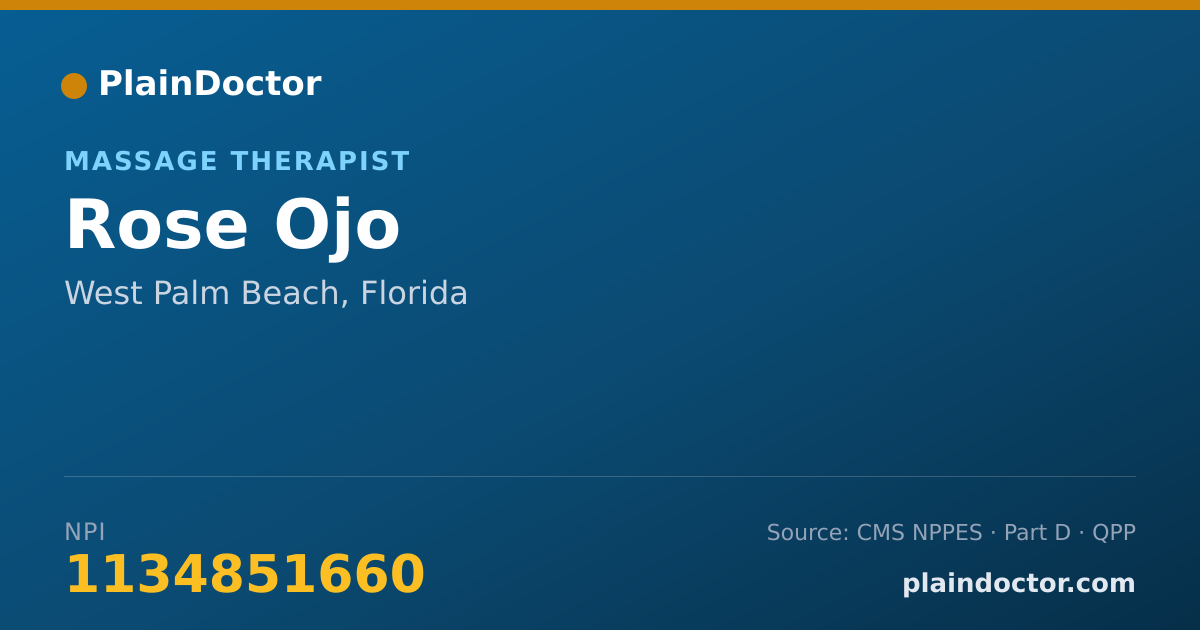 Shareable card for Rose Ojo - Massage Therapist, West Palm Beach, FL