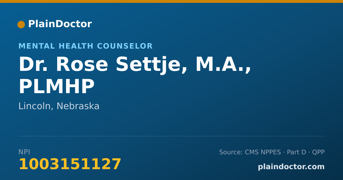 Shareable card for Rose Settje, M.A., PLMHP - Mental Health Counselor, Lincoln, NE