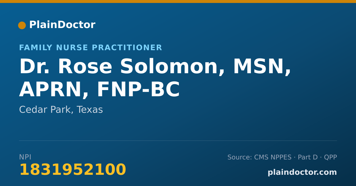 Shareable card for Rose Solomon, MSN, APRN, FNP-BC - Family Nurse Practitioner, Cedar Park, TX