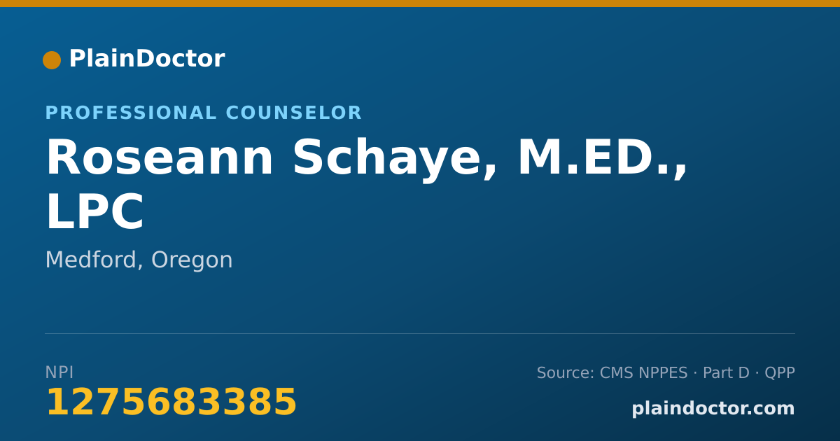 Shareable card for Roseann Schaye, M.ED., LPC - Professional Counselor, Medford, OR