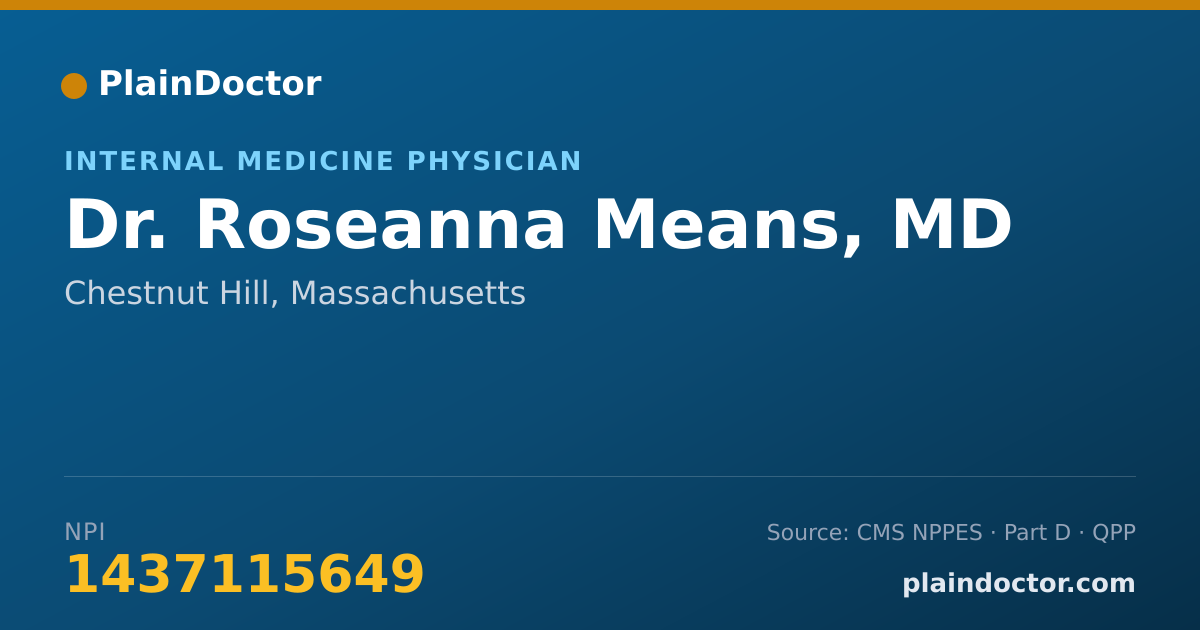 Shareable card for Roseanna Means, MD - Internal Medicine Physician, Chestnut Hill, MA