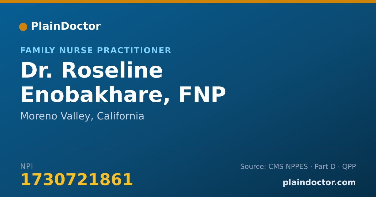 Shareable card for Roseline Enobakhare, FNP - Family Nurse Practitioner, Moreno Valley, CA