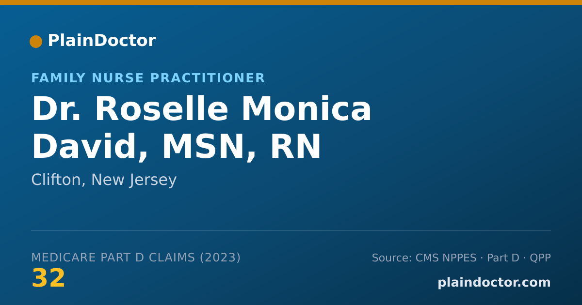 Shareable card for Roselle Monica David, MSN, RN - Family Nurse Practitioner, Clifton, NJ
