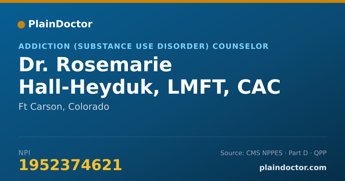 Shareable card for Rosemarie Hall-Heyduk, LMFT, CAC III - Addiction (Substance Use Disorder) Counselor, Ft Carson, CO