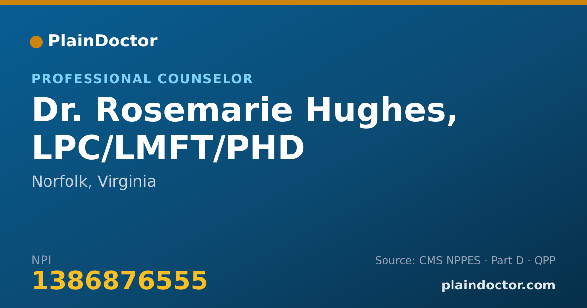 Shareable card for Rosemarie Hughes, LPC/LMFT/PHD - Professional Counselor, Norfolk, VA