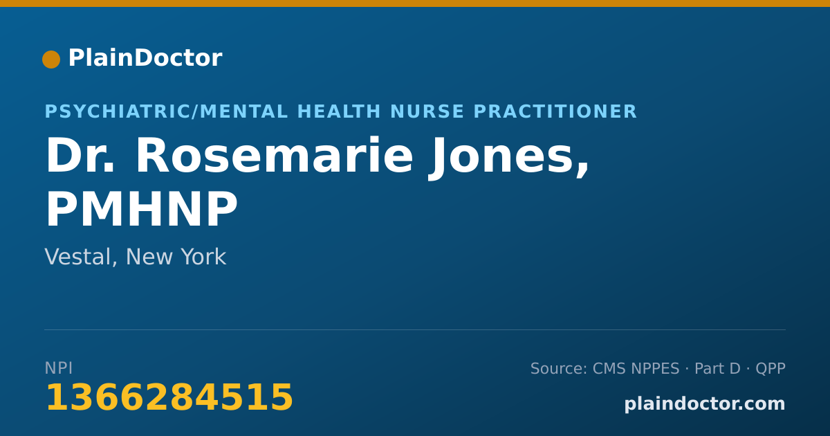 Shareable card for Rosemarie Jones, PMHNP - Psychiatric/Mental Health Nurse Practitioner, Vestal, NY