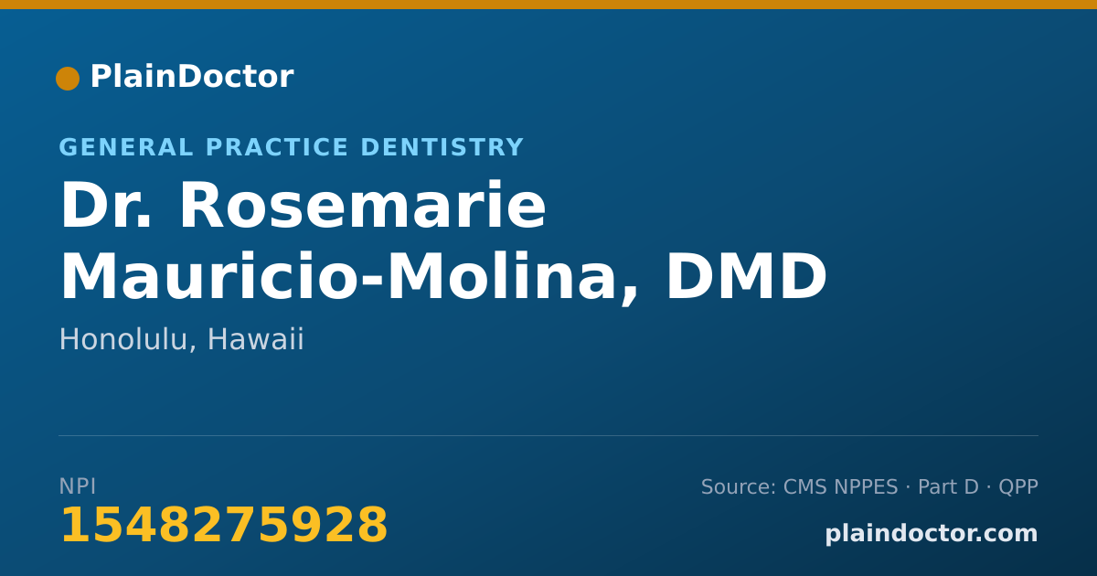 Shareable card for Rosemarie Mauricio-Molina, DMD - General Practice Dentistry, Honolulu, HI