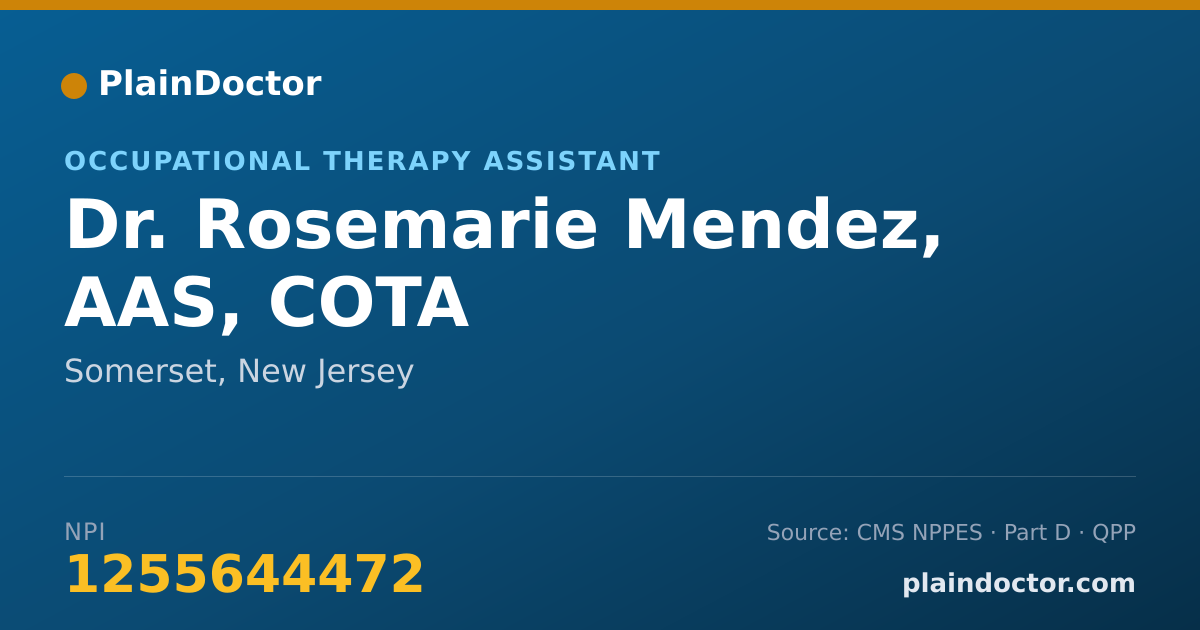 Shareable card for Rosemarie Mendez, AAS, COTA - Occupational Therapy Assistant, Somerset, NJ