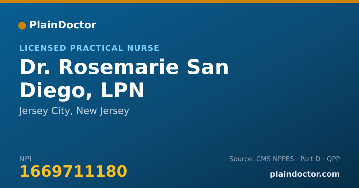 Shareable card for Rosemarie San Diego, LPN - Licensed Practical Nurse, Jersey City, NJ