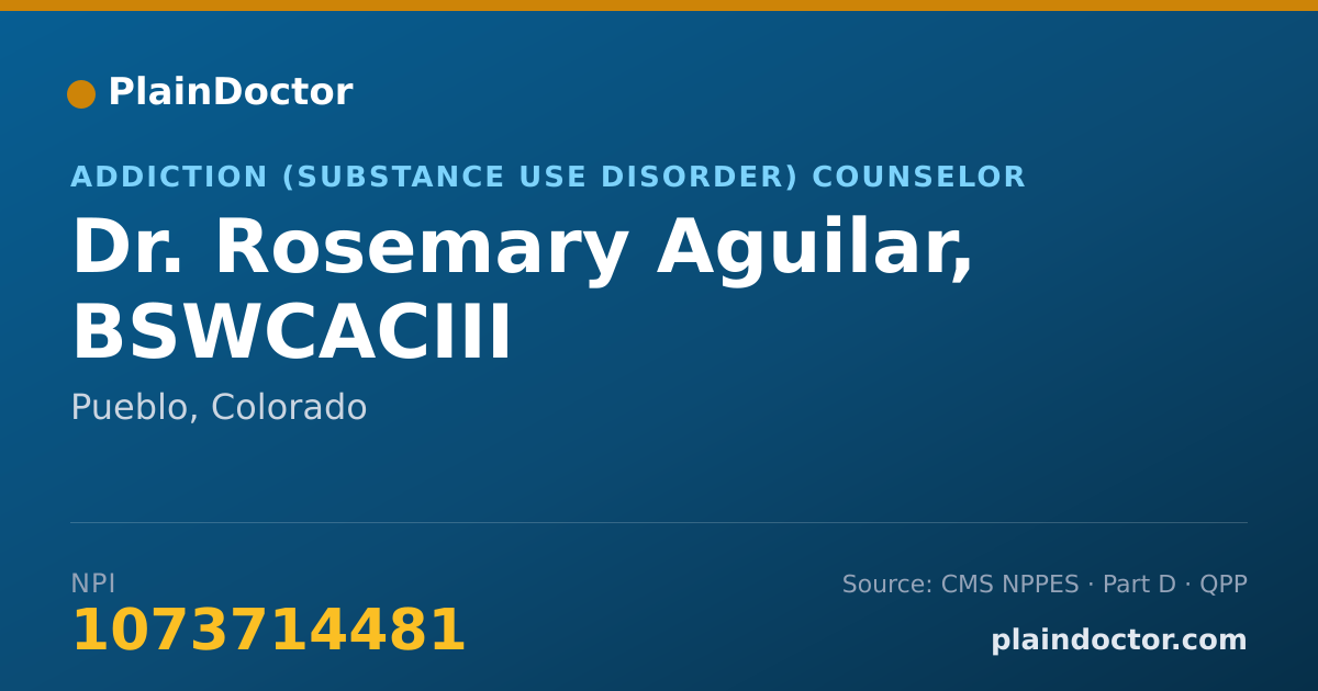 Shareable card for Rosemary Aguilar, BSWCACIII - Addiction (Substance Use Disorder) Counselor, Pueblo, CO