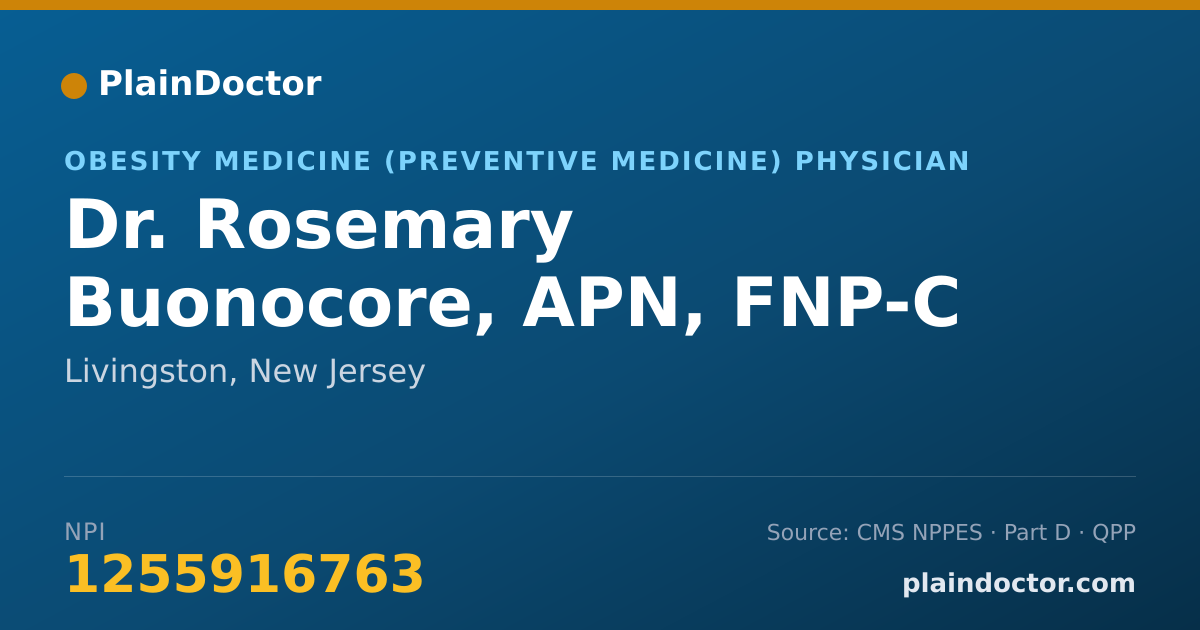 Shareable card for Rosemary Buonocore, APN, FNP-C - Obesity Medicine (Preventive Medicine) Physician, Livingston, NJ