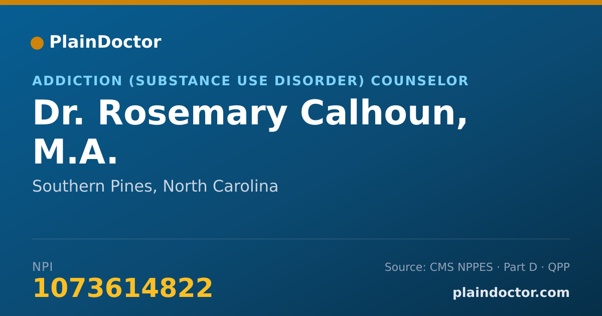 Shareable card for Rosemary Calhoun, M.A. - Addiction (Substance Use Disorder) Counselor, Southern Pines, NC