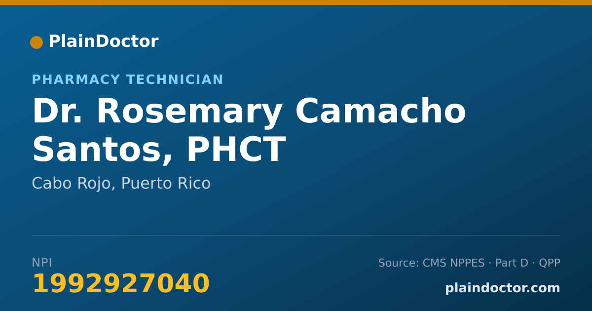 Shareable card for Rosemary Camacho Santos, PHCT - Pharmacy Technician, Cabo Rojo, PR