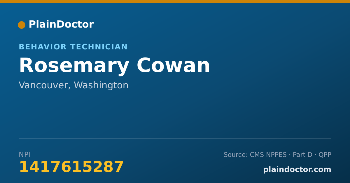 Shareable card for Rosemary Cowan - Behavior Technician, Vancouver, WA