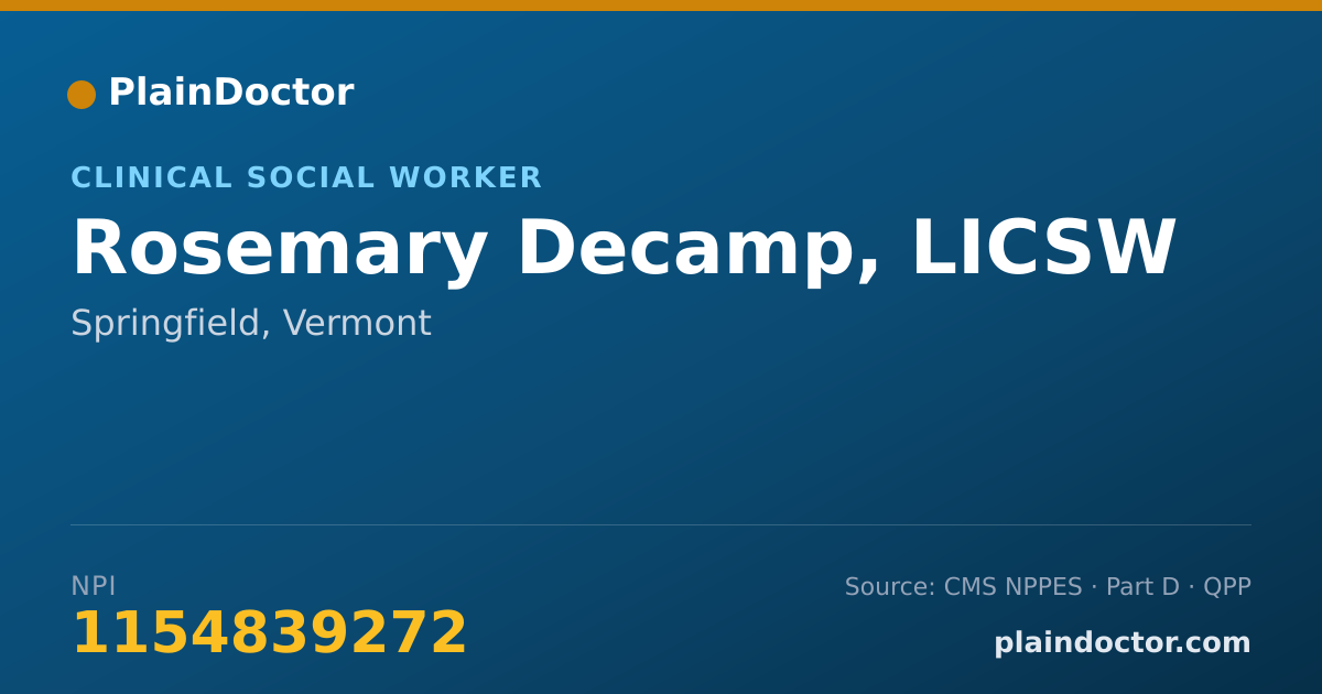 Shareable card for Rosemary Decamp, LICSW - Clinical Social Worker, Springfield, VT
