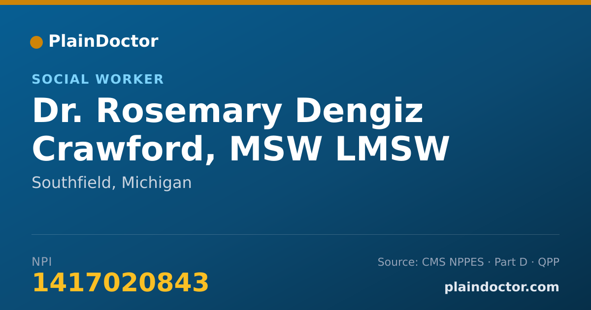 Shareable card for Rosemary Dengiz Crawford, MSW LMSW - Social Worker, Southfield, MI