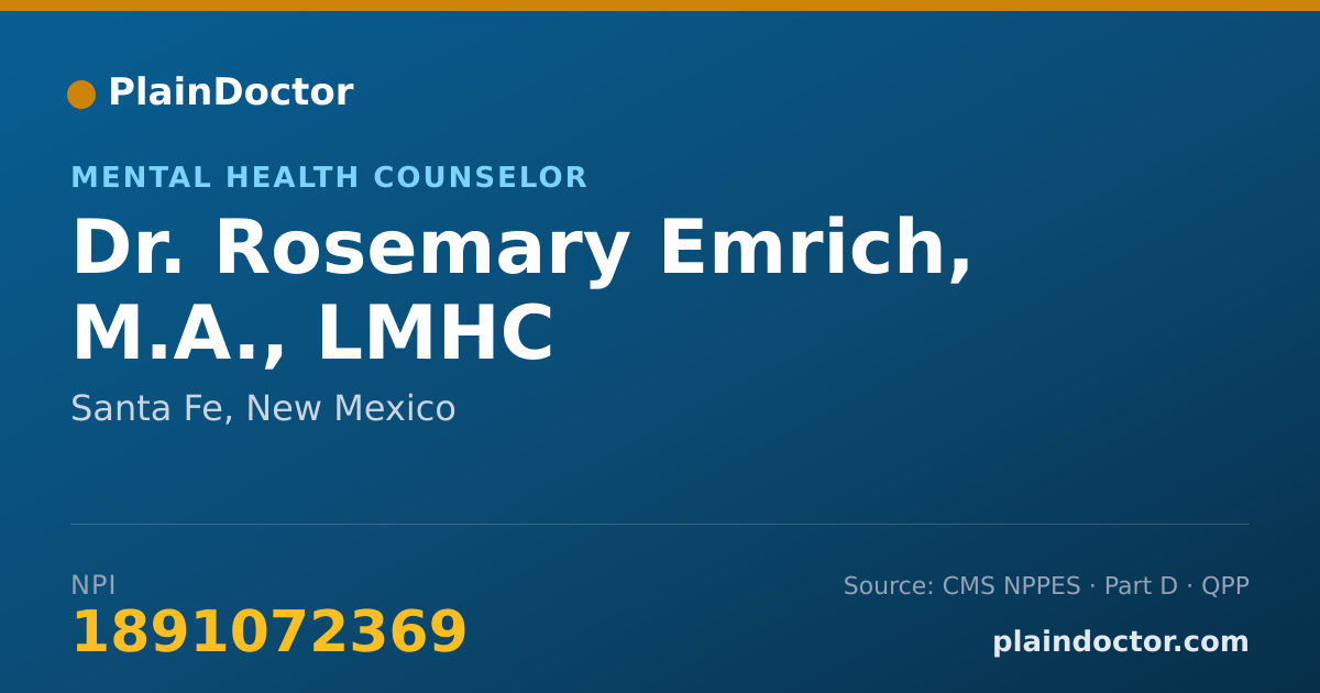 Shareable card for Rosemary Emrich, M.A., LMHC - Mental Health Counselor, Santa Fe, NM