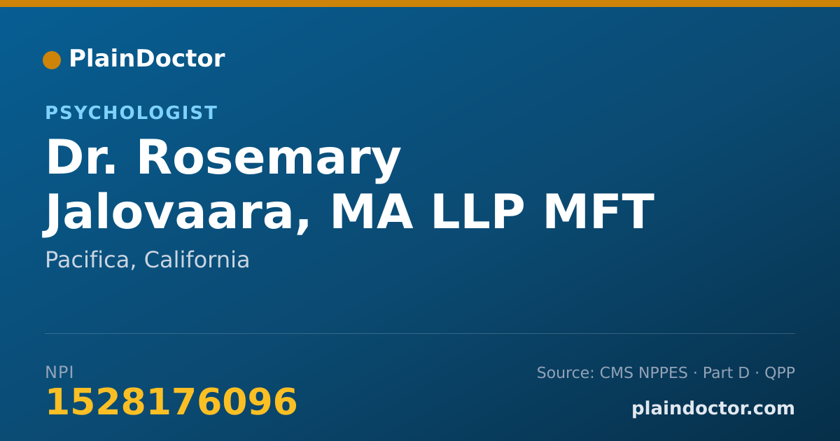 Shareable card for Rosemary Jalovaara, MA LLP MFT - Psychologist, Pacifica, CA
