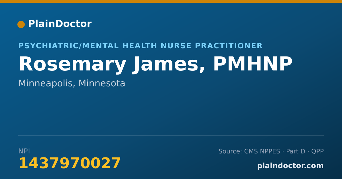 Shareable card for Rosemary James, PMHNP - Psychiatric/Mental Health Nurse Practitioner, Minneapolis, MN
