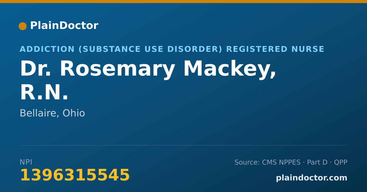 Shareable card for Rosemary Mackey, R.N. - Addiction (Substance Use Disorder) Registered Nurse, Bellaire, OH